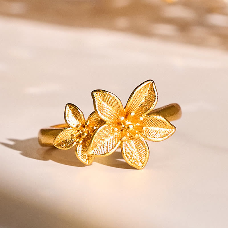 Nimara Ritual Lilac Flower Adjustable 24k Gold Plated Copper Brass Ring