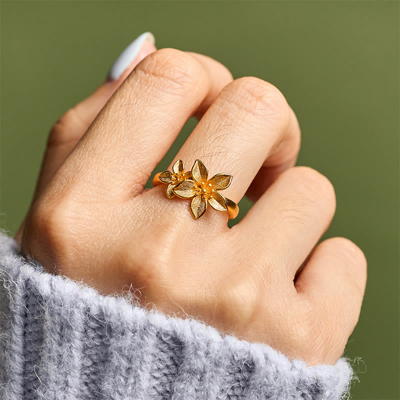 Nimara Ritual Lilac Flower Adjustable 24k Gold Plated Copper Brass Ring