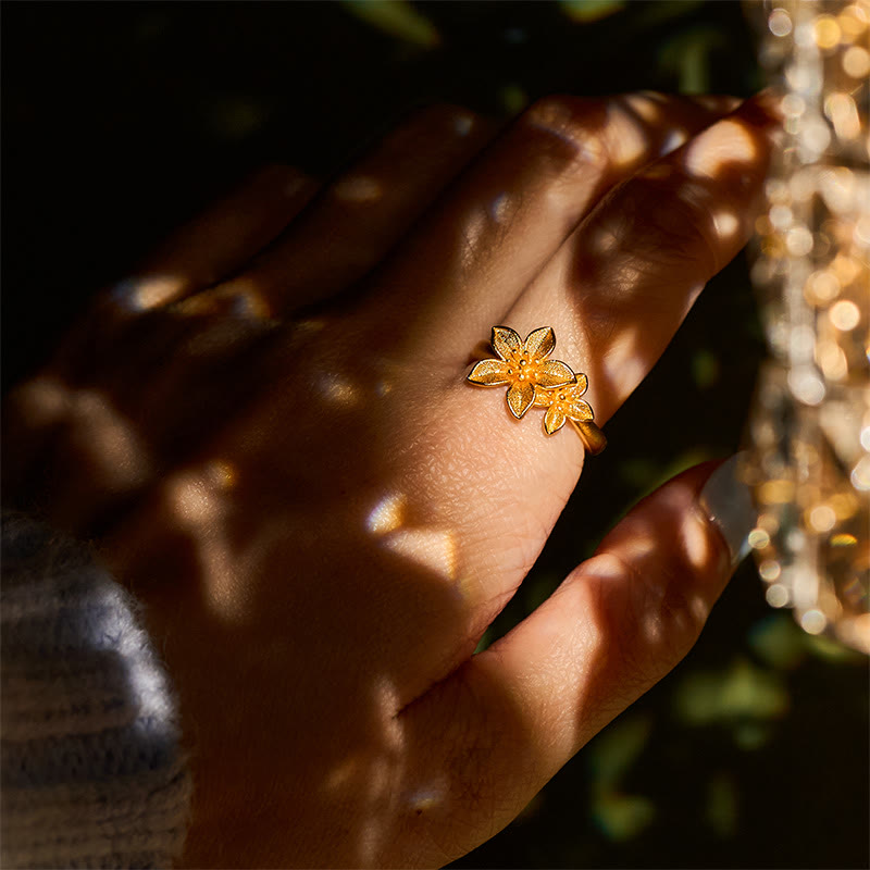 Nimara Ritual Lilac Flower Adjustable 24k Gold Plated Copper Brass Ring