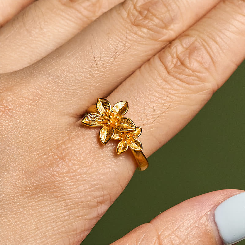 Nimara Ritual Lilac Flower Adjustable 24k Gold Plated Copper Brass Ring