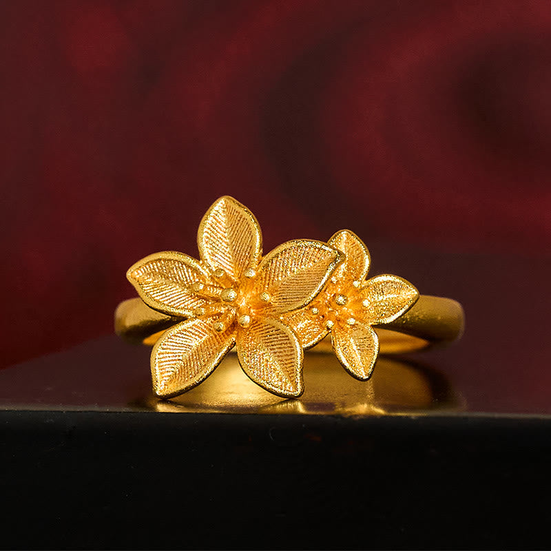 Nimara Ritual Lilac Flower Adjustable 24k Gold Plated Copper Brass Ring