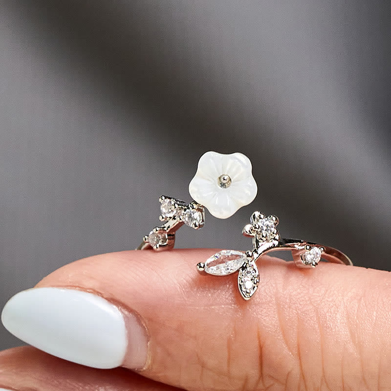 Nimara Ritual White Flower Design Adjustable Healing Copper Ring