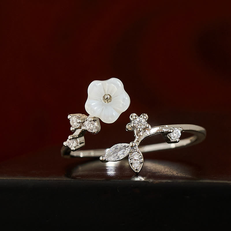 Nimara Ritual White Flower Design Adjustable Healing Copper Ring