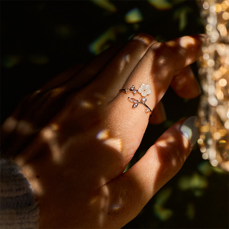 Nimara Ritual White Flower Design Adjustable Healing Copper Ring