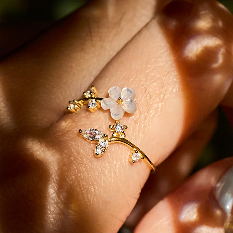 Nimara Ritual 925 Sterling Silver White Flower Design Adjustable Blessing Ring