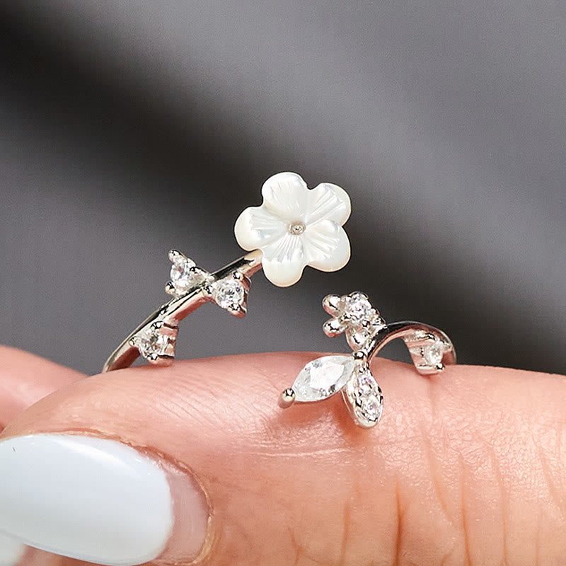 Nimara Ritual 925 Sterling Silver White Flower Design Adjustable Blessing Ring