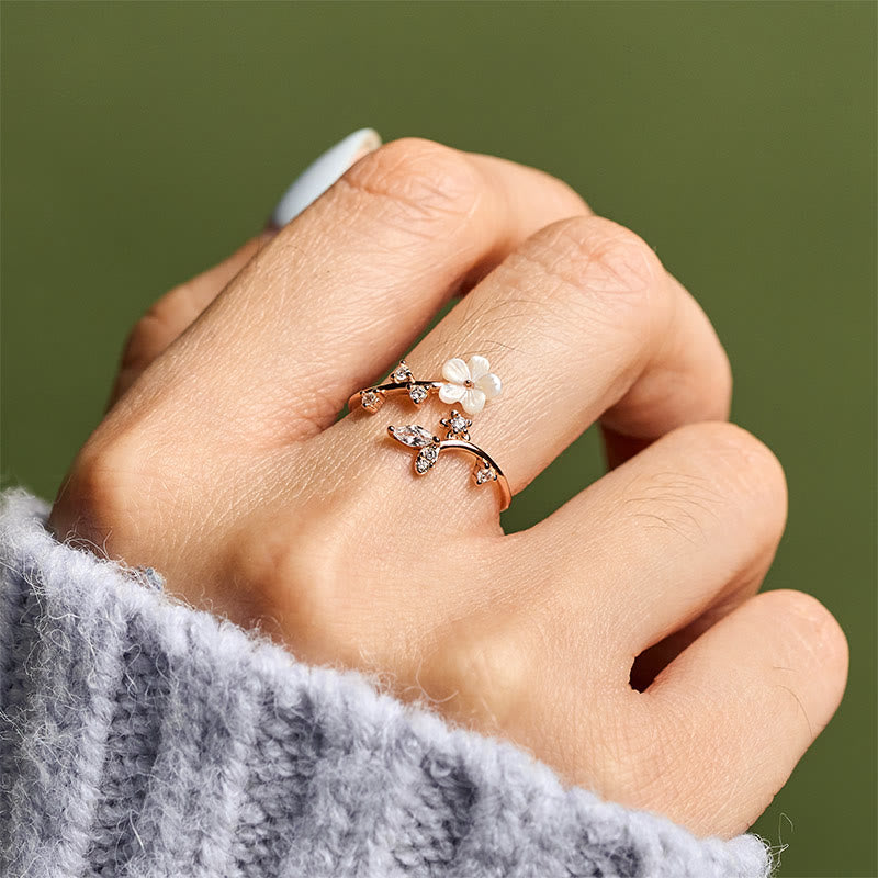 Nimara Ritual 925 Sterling Silver White Flower Design Adjustable Blessing Ring