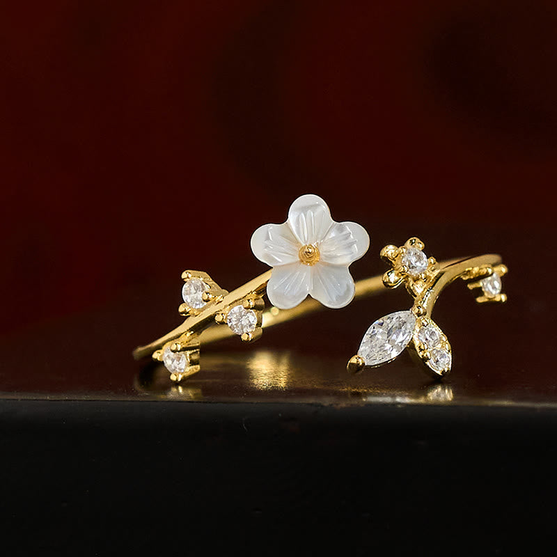 Nimara Ritual 925 Sterling Silver White Flower Design Adjustable Blessing Ring