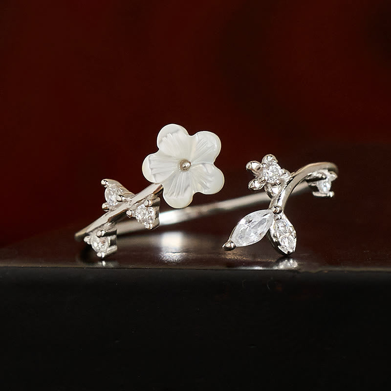 Nimara Ritual 925 Sterling Silver White Flower Design Adjustable Blessing Ring