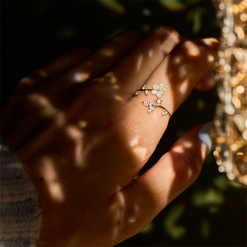 Nimara Ritual 925 Sterling Silver White Flower Design Adjustable Blessing Ring