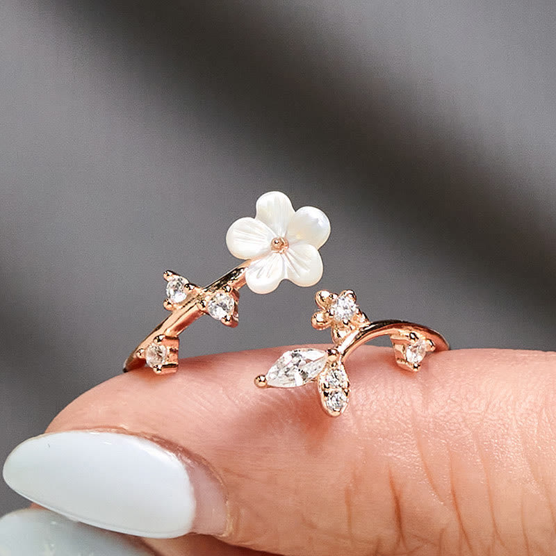 Nimara Ritual 925 Sterling Silver White Flower Design Adjustable Blessing Ring