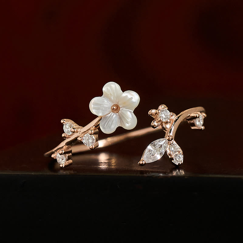 Nimara Ritual 925 Sterling Silver White Flower Design Adjustable Blessing Ring
