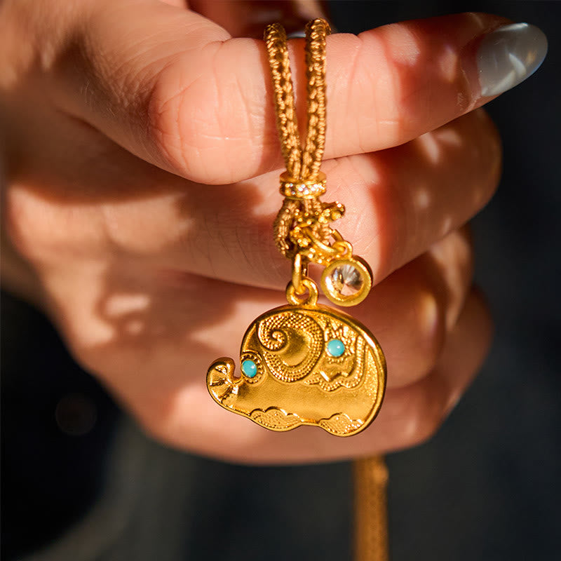 Nimara Ritual "May Strength Be With You" 24k Gold Plated Brass Elephant Necklace Includes Gift Message Card