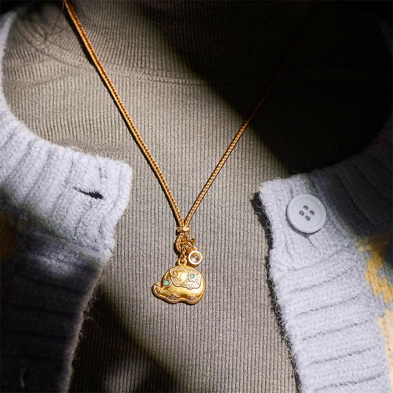 Nimara Ritual "May Strength Be With You" 24k Gold Plated Brass Elephant Necklace Includes Gift Message Card