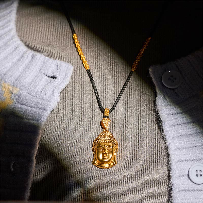 Nimara Ritual 24k Gold Plated Brass Buddha Symbol Braided Cord Serenity Necklace Pendant