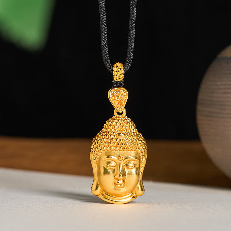 Nimara Ritual 24k Gold Plated Brass Buddha Symbol Braided Cord Serenity Necklace Pendant