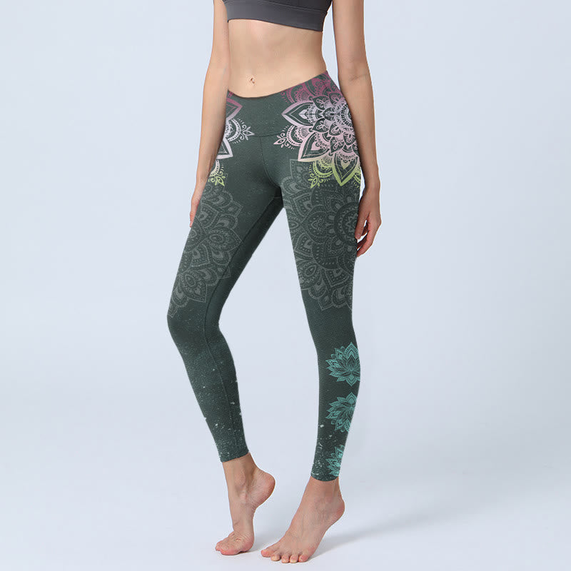 Nimara Ritual Symmetry Mandalas Lotus Flowers Pattern Print Gym Leggings Women's Yoga Pants