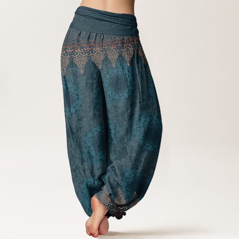 Nimara Ritual Cotton Triangular Mandala Patterns Women's Elastic Waist Harem Pants
