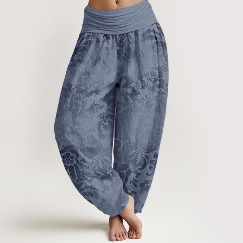 Nimara Ritual Cotton Casual Flower Leaves Design Women's Elastic Waist Harem Pants