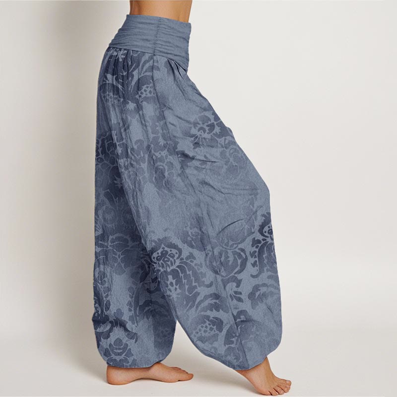 Nimara Ritual Cotton Casual Flower Leaves Design Women's Elastic Waist Harem Pants