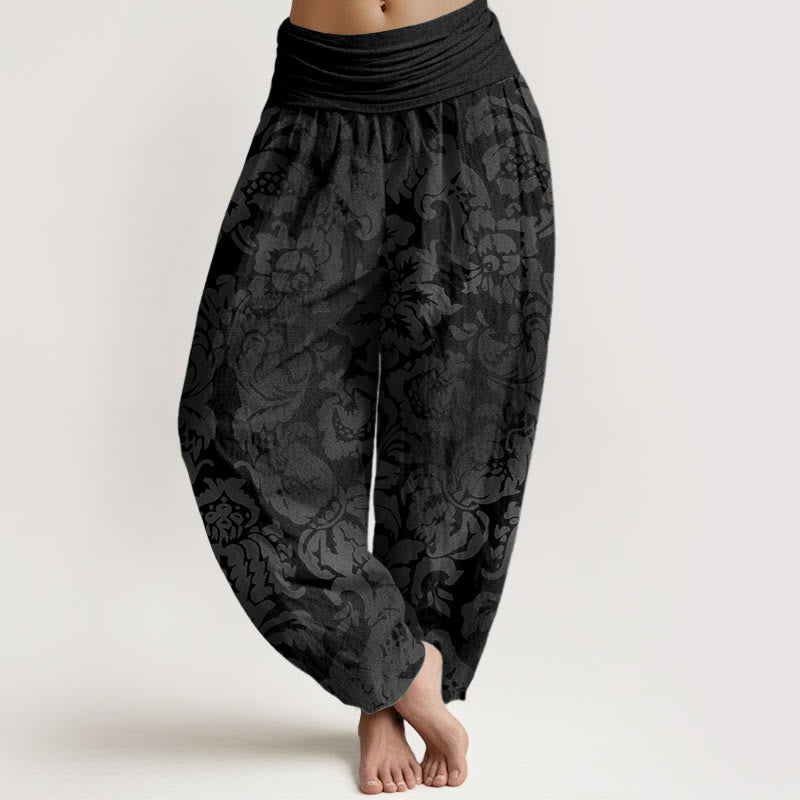 Nimara Ritual Cotton Casual Flower Leaves Design Women's Elastic Waist Harem Pants