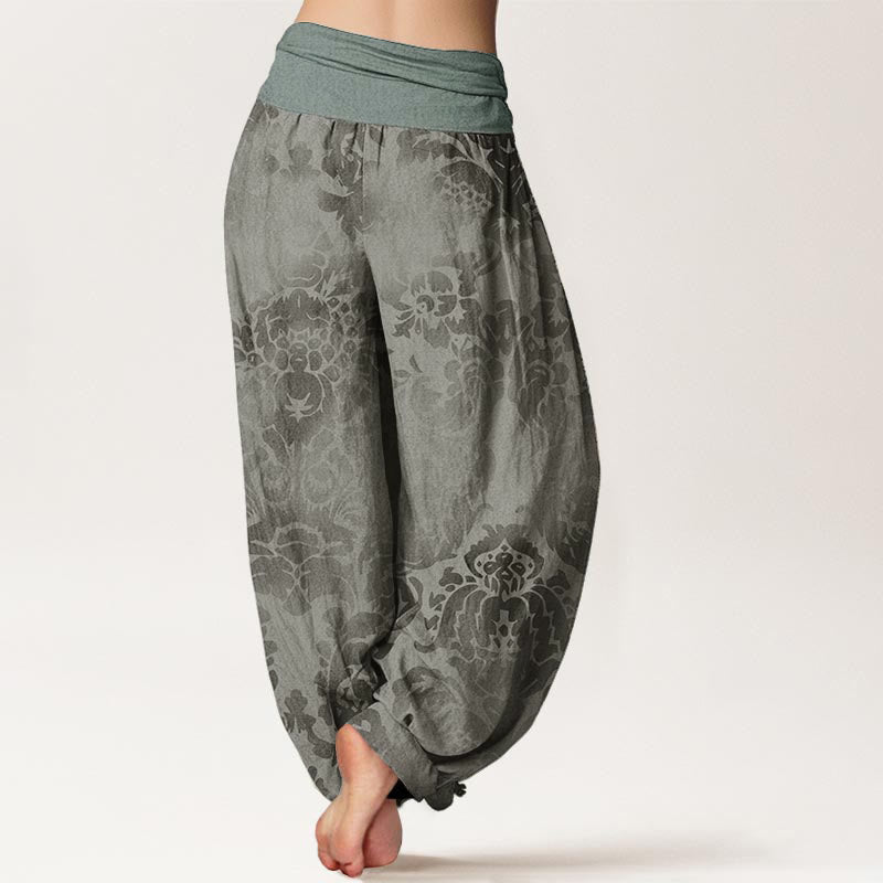 Nimara Ritual Cotton Casual Flower Leaves Design Women's Elastic Waist Harem Pants