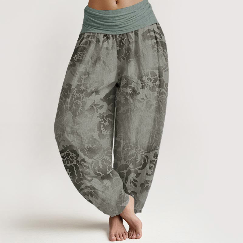 Nimara Ritual Cotton Casual Flower Leaves Design Women's Elastic Waist Harem Pants