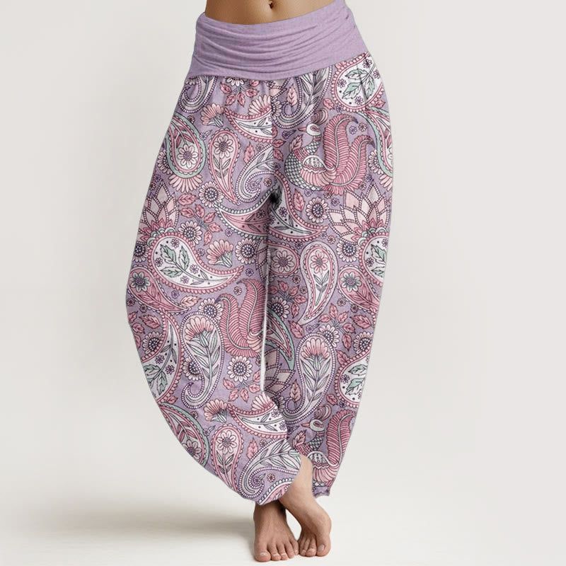Nimara Ritual Cotton Cashew Flower Peacock Sunflower Design Women's Elastic Waist Harem Pants