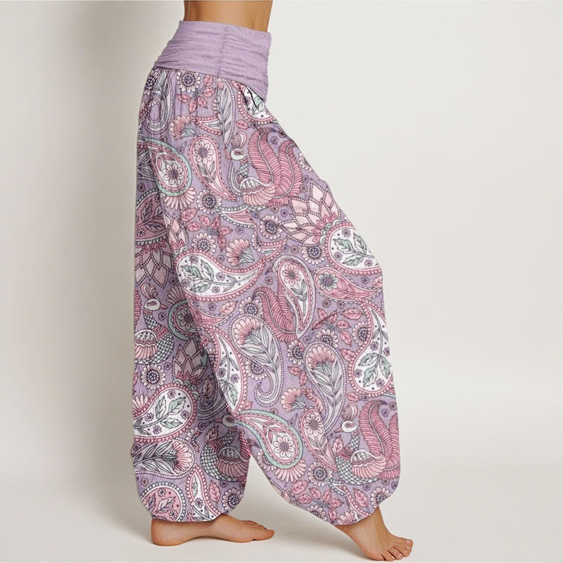 Nimara Ritual Cotton Cashew Flower Peacock Sunflower Design Women's Elastic Waist Harem Pants
