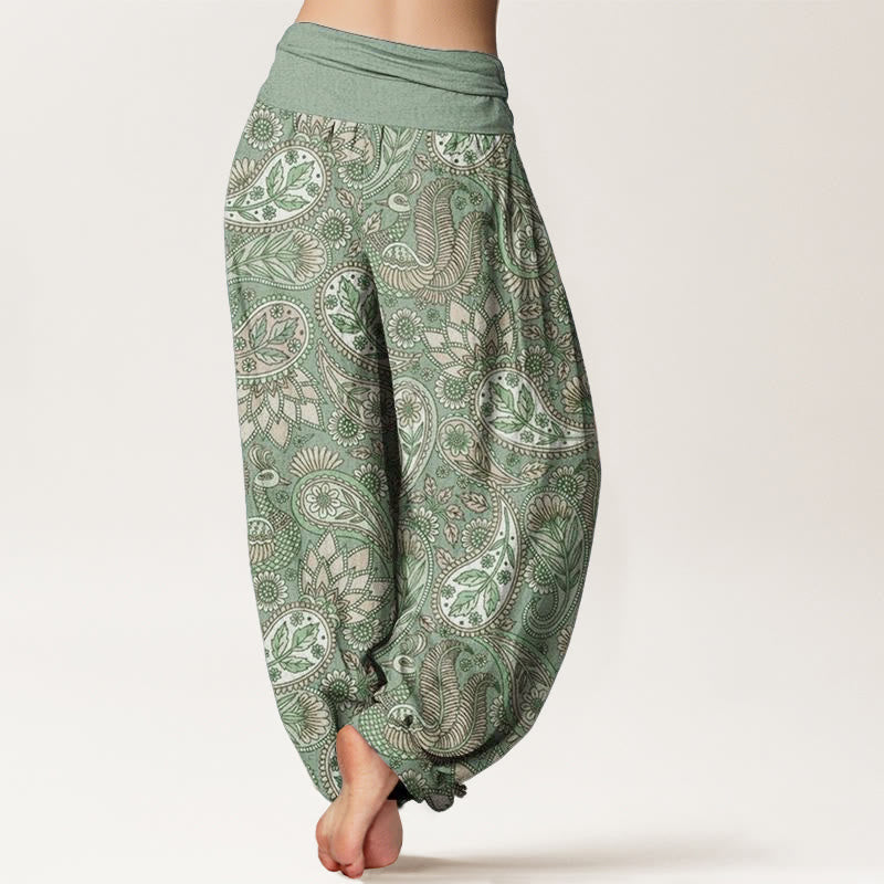 Nimara Ritual Cotton Cashew Flower Peacock Sunflower Design Women's Elastic Waist Harem Pants