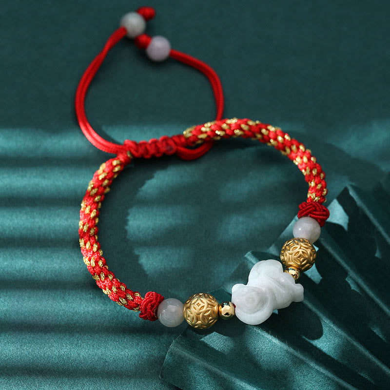 Nimara Ritual Chinese Zodiac Jade Silver Beads Year Of The Horse Red String Luck Bracelet