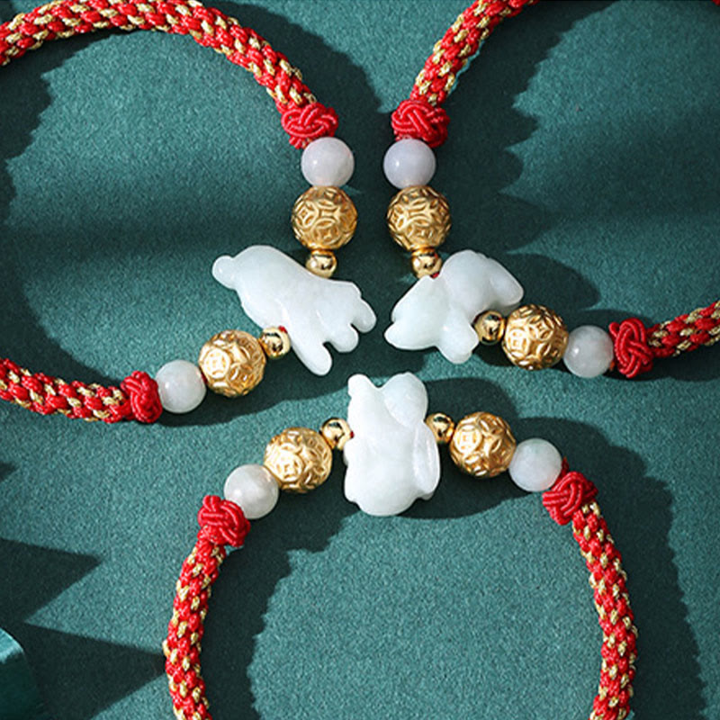 Nimara Ritual Chinese Zodiac Jade Silver Beads Year Of The Horse Red String Luck Bracelet