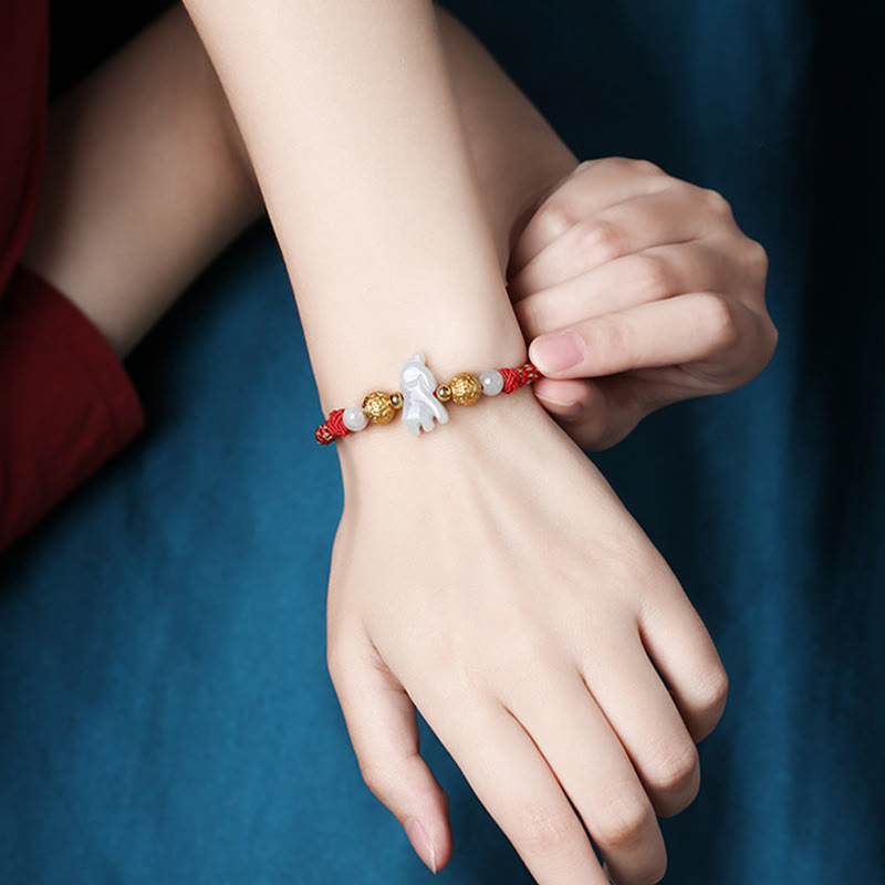 Nimara Ritual Chinese Zodiac Jade Silver Beads Year Of The Horse Red String Luck Bracelet