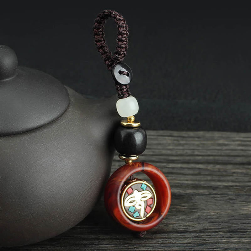 Nimara Ritual Ebony Wood Sanskrit Four-leaf Clover Buddha's Eye Peace Rotatable Key Chain
