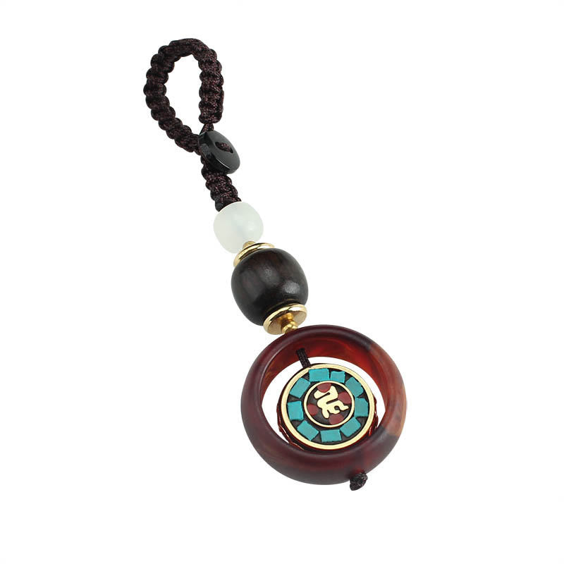 Nimara Ritual Ebony Wood Sanskrit Four-leaf Clover Buddha's Eye Peace Rotatable Key Chain