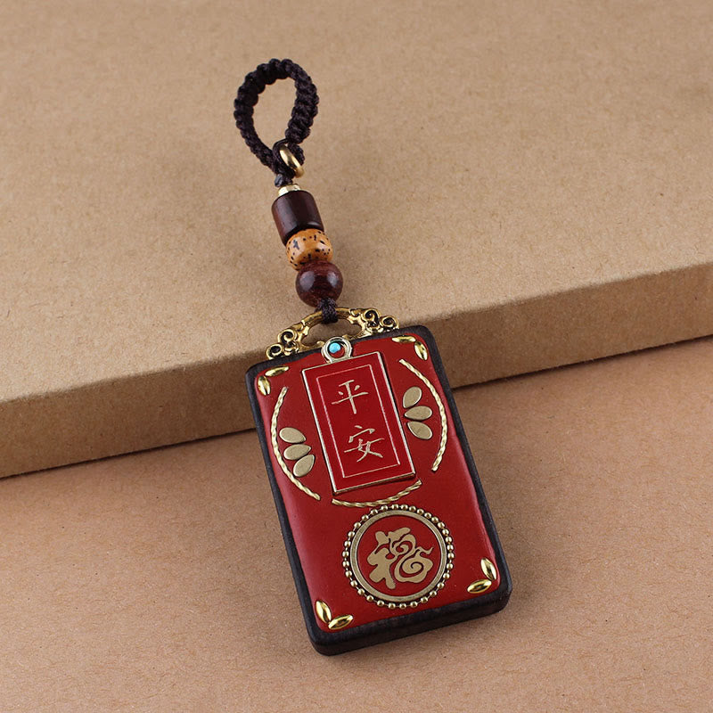 Nimara Ritual Ebony Flower Koi Fish Fu Character Button Rope Key Chain