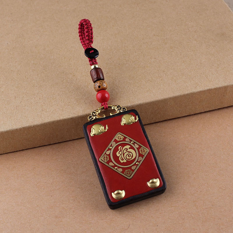 Nimara Ritual Ebony Flower Koi Fish Fu Character Button Rope Key Chain