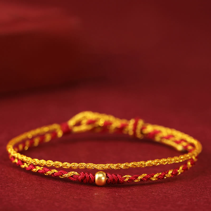Nimara Ritual 999 Gold Beads Copper Coin Double Wrap Golden Red String Connection Braided Bracelet