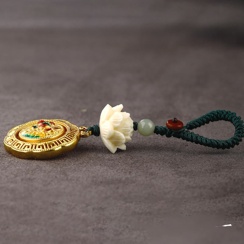 Nimara Ritual Bodhi Seed Lotus Hetian Jade Bead Copper Rotatable Peace Key Chain