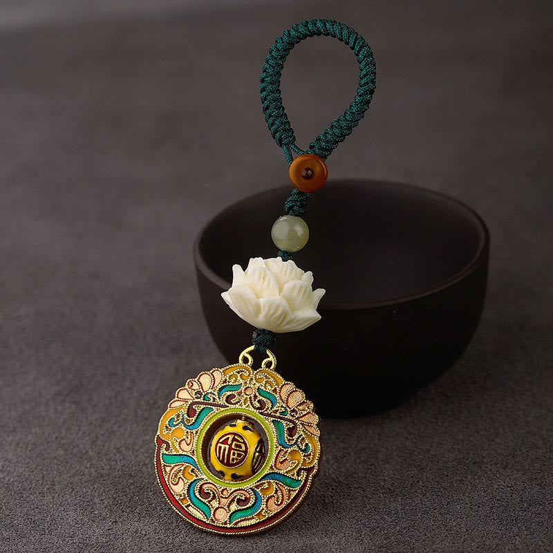 Nimara Ritual Bodhi Seed Lotus Hetian Jade Bead Copper Rotatable Peace Key Chain