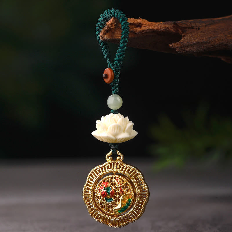 Nimara Ritual Bodhi Seed Lotus Hetian Jade Bead Copper Rotatable Peace Key Chain