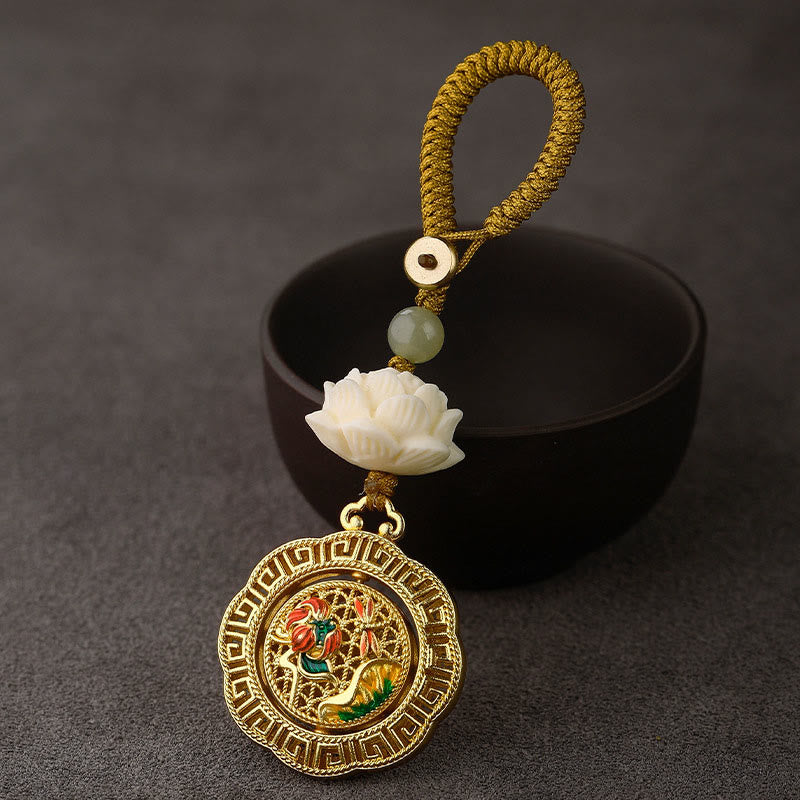 Nimara Ritual Bodhi Seed Lotus Hetian Jade Bead Copper Rotatable Peace Key Chain