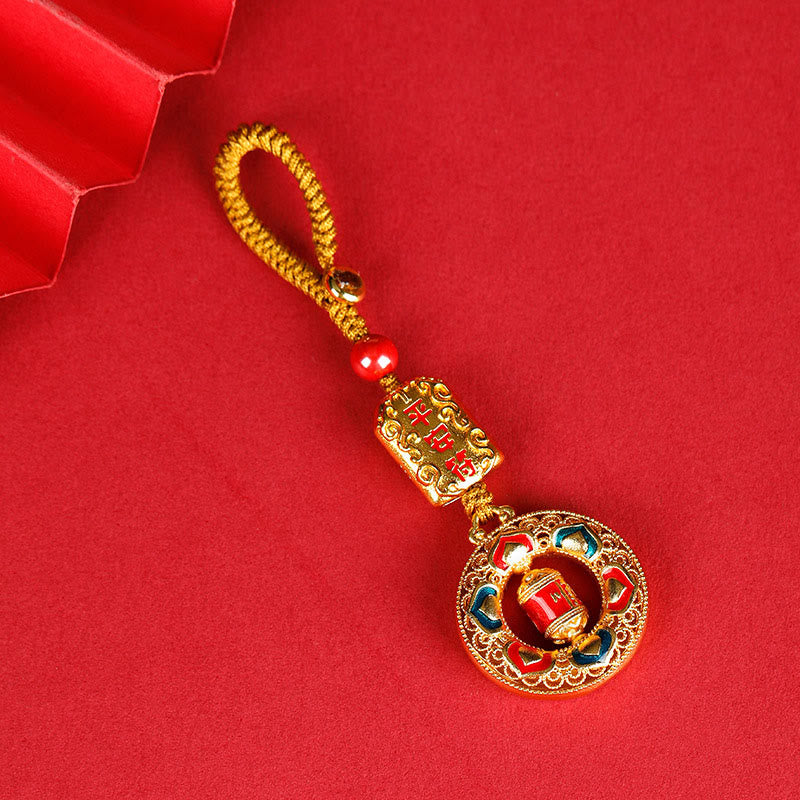 Nimara Ritual Copper Prayer Wheel Five Directions Gods Of Wealth Balance Rotatable Key Chain