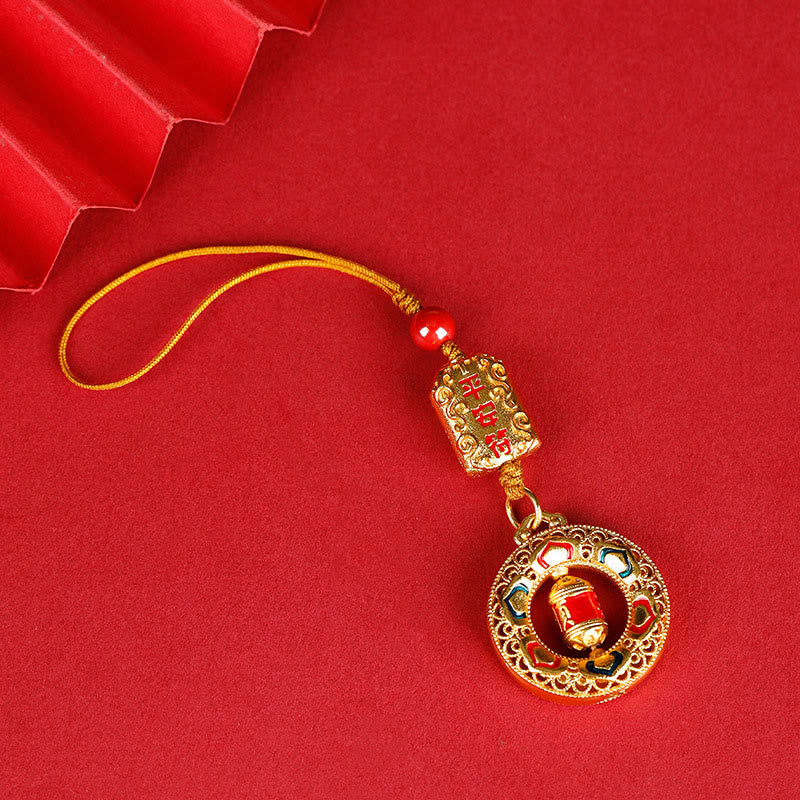Nimara Ritual Copper Prayer Wheel Five Directions Gods Of Wealth Balance Rotatable Key Chain