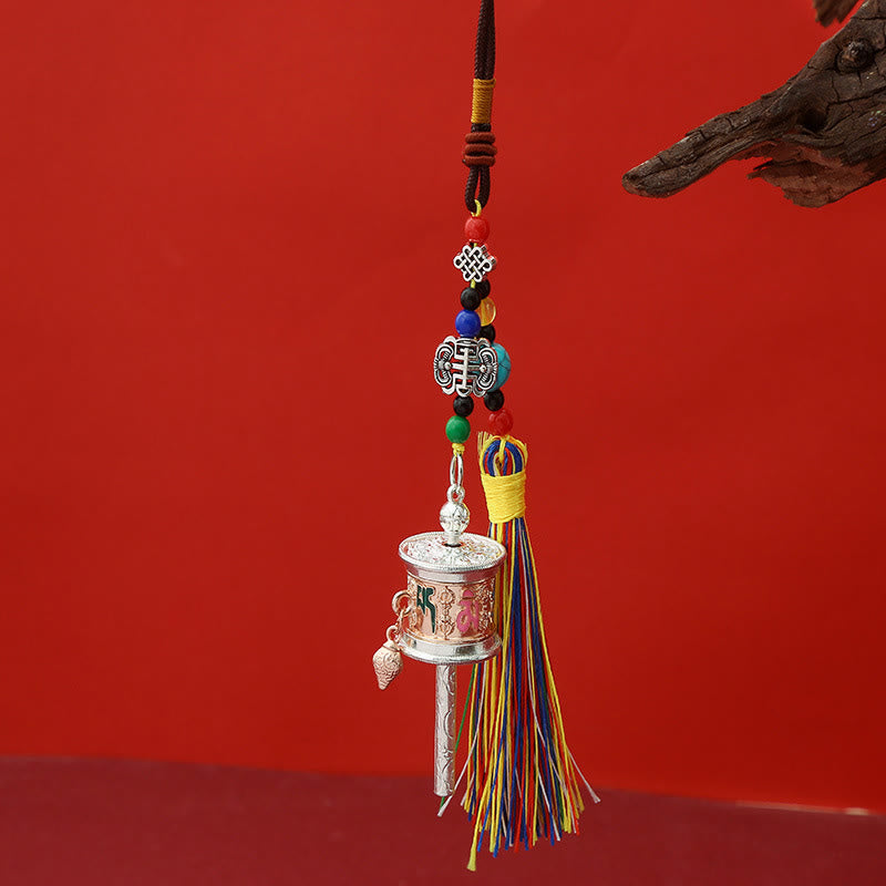 Nimara Ritual Prayer Wheel Om Mani Padme Hum Colorful Tassels Purity Key Chain