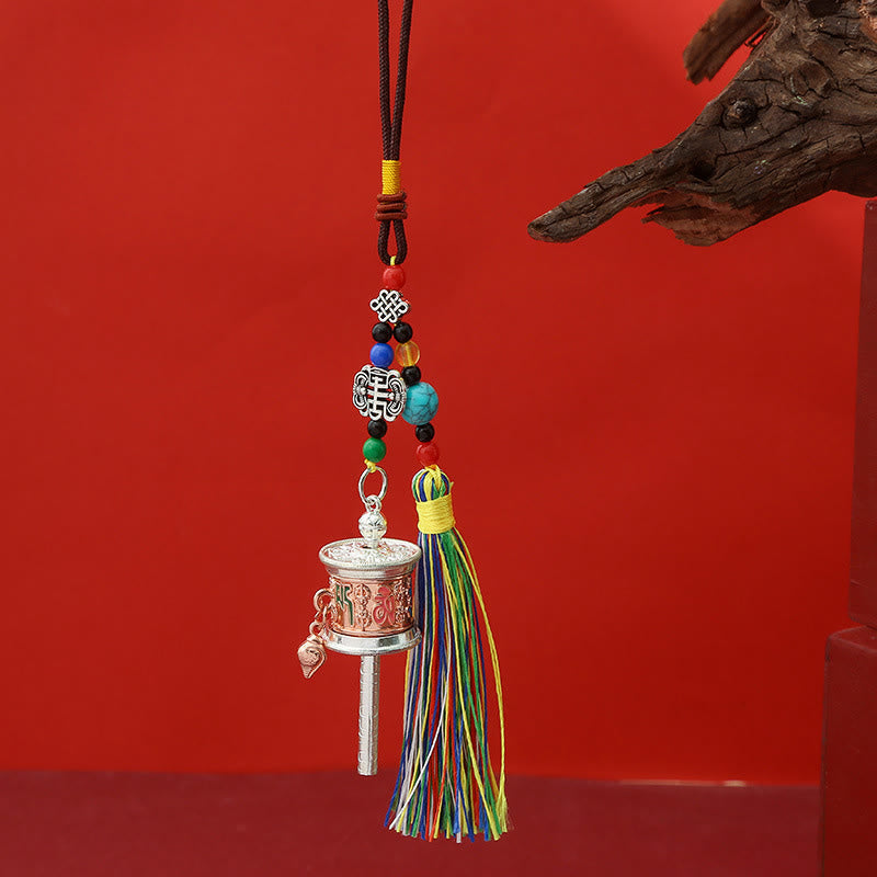 Nimara Ritual Prayer Wheel Om Mani Padme Hum Colorful Tassels Purity Key Chain