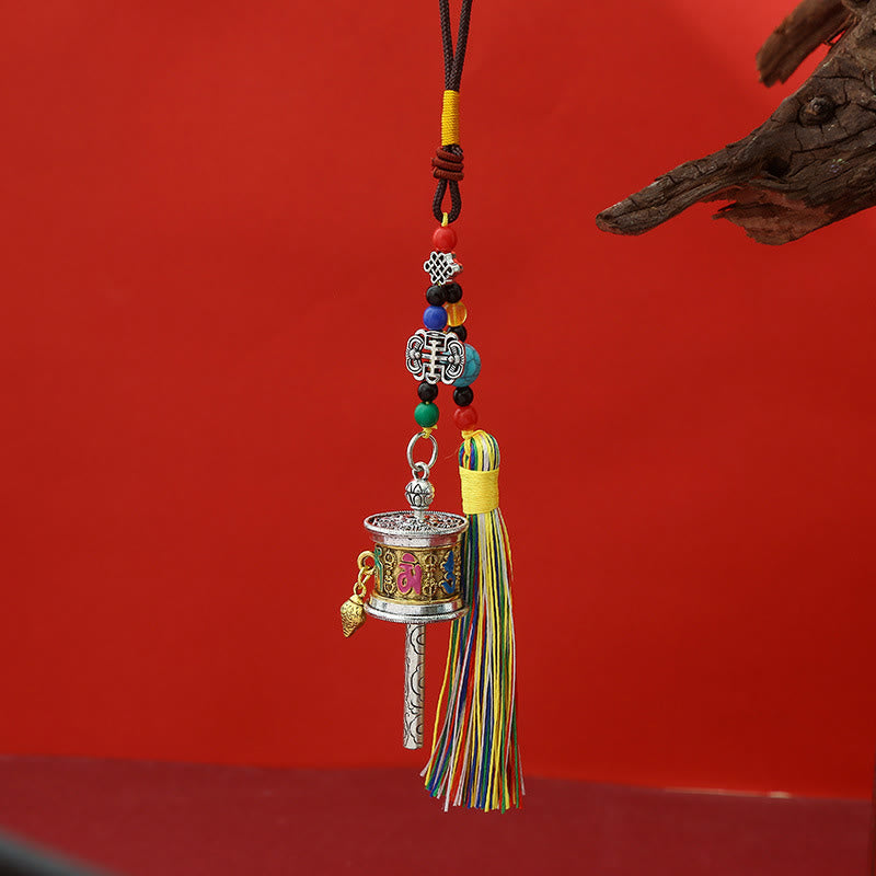 Nimara Ritual Prayer Wheel Om Mani Padme Hum Colorful Tassels Purity Key Chain