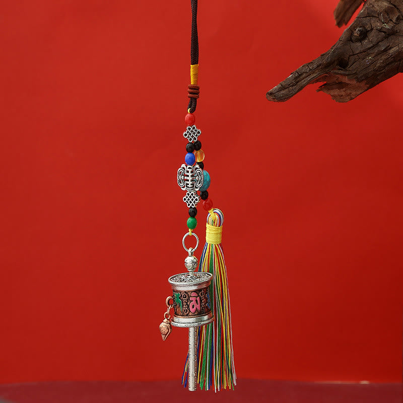 Nimara Ritual Prayer Wheel Om Mani Padme Hum Colorful Tassels Purity Key Chain