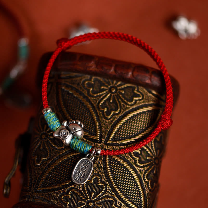 Nimara Ritual 999 Sterling Silver Year Of The Horse 925 Sterling Silver Peace And Joy Charm String Braided Luck Bracelet Anklet
