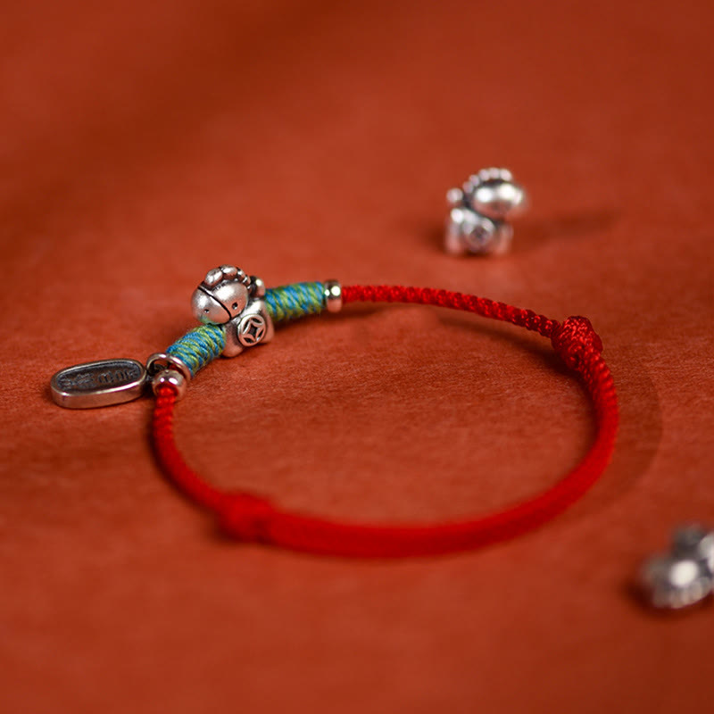 Nimara Ritual 999 Sterling Silver Year Of The Horse 925 Sterling Silver Peace And Joy Charm String Braided Luck Bracelet Anklet